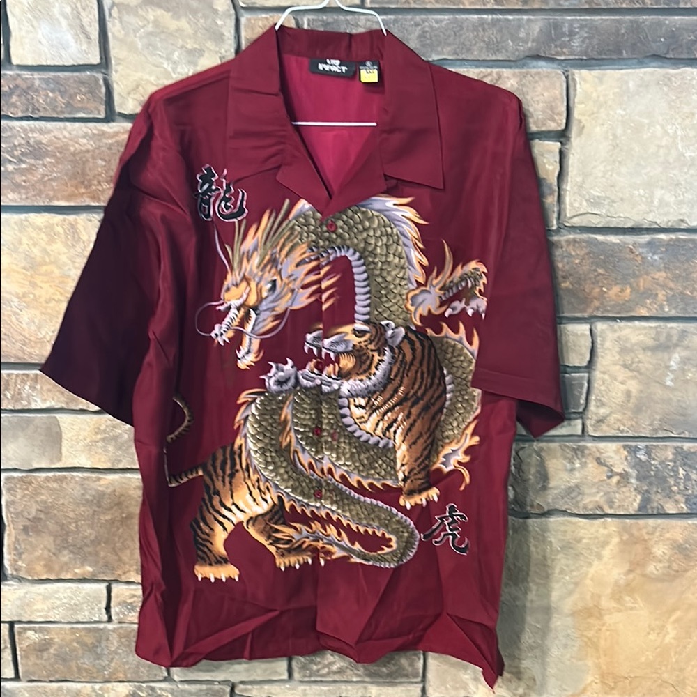 City Impact XL Casual Button Front Dragon Design Shirt
